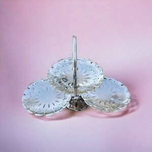 Vintage MCM Chrome Plated Metal 3 Folding Cake Trays Weddings, Holidays, Etc.